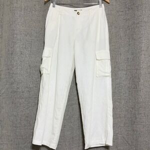 Tommy Bahama Pant Women 2 Cream Linen Blend Cargo Satin Lined Beach Travel